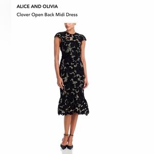 Alice + Olivia Clover Open Back Lace Midi Dress